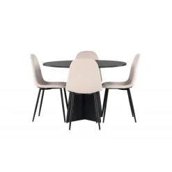 Bootcut Rundt Spisebordssæt - Beige og Sort