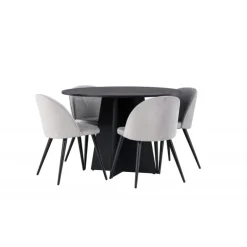 Bootcut Rundt Spisebordssæt - Sort og Grå