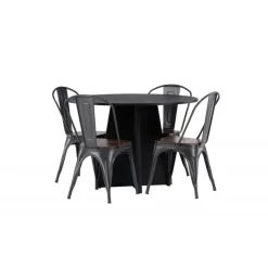 Bootcut Rundt Spisebordssæt - Sort og Valnød