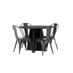 Bootcut Rundt Spisebordssæt - Sort og Valnød