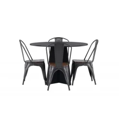 Bootcut Rundt Spisebordssæt - Sort og Valnød
