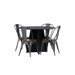 Bootcut Rundt Spisebordssæt - Sort og Valnød