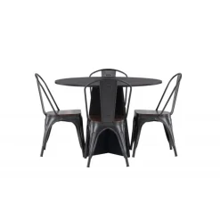 Bootcut Rundt Spisebordssæt - Sort og Valnød