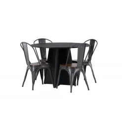 Bootcut Rundt Spisebordssæt - Sort og Valnød