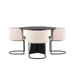Bootcut Rundt Spisebordssæt - Beige og Sort