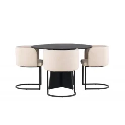Bootcut Rundt Spisebordssæt - Beige og Sort