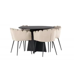 Bootcut Rundt Spisebordssæt - Beige og Sort