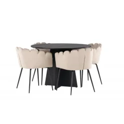 Bootcut Rundt Spisebordssæt - Beige og Sort