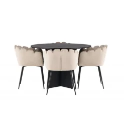 Bootcut Rundt Spisebordssæt - Beige og Sort