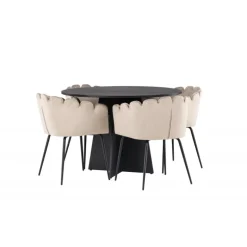 Bootcut Rundt Spisebordssæt - Beige og Sort