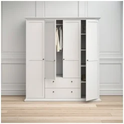 Bordeaux garderobeskab 181 cm 4 låger + 2 skuffer - Hvid
