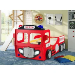 Brandbil – Enkeltseng til børn med LED-lys med Madras