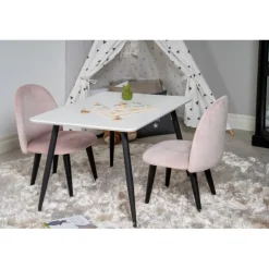 Børne Spisebordssæt Polar 60 x 80 cn med 2 Spisebordsstole i Rosa Velour