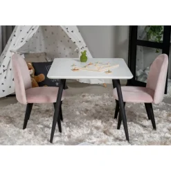 Børne Spisebordssæt Polar 60 x 80 cn med 2 Spisebordsstole i Rosa Velour