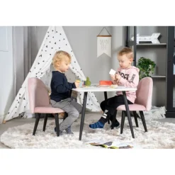 Børne Spisebordssæt Polar 60 x 80 cn med 2 Spisebordsstole i Rosa Velour