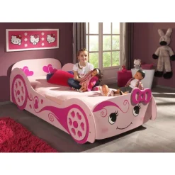 Børneseng bil 90 x 200 cm – lyserød LOVE CAR