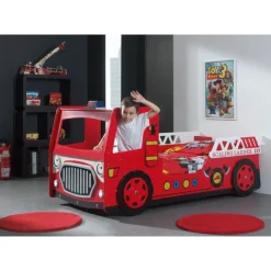 Børneseng brandbil 90 × 200 cm – rød