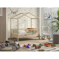 Børneseng hus – Dallas juniorseng 70 × 140 cm, natur