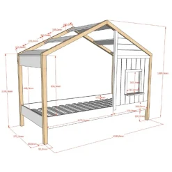 Børneseng husform 90 x 200 cm – Babs, hvid/natur