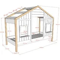 Børneseng husform 90x200 – Babs, hvid/natur