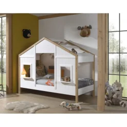 Børneseng husform 90x200 – Babs, hvid/natur