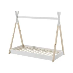 Børneseng tipi 70 x 140 cm – hvid/natur – massivt fyr