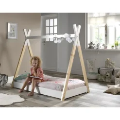 Børneseng tipi 70 x 140 cm – hvid/natur – massivt fyr