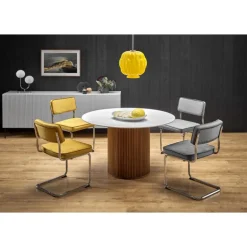 BrunO rundt bord, Hvid marmor / Valnød