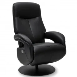 Bull lænestol med 2 motor og indbygget skammel - Sort læder