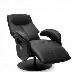 Bull lænestol med 2 motor og indbygget skammel - Sort læder
