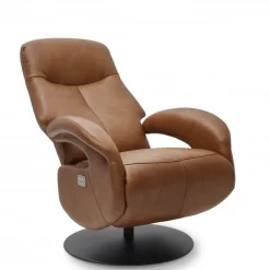 Bull lænestol med 2 motor og indbygget skammel - Cognac læder