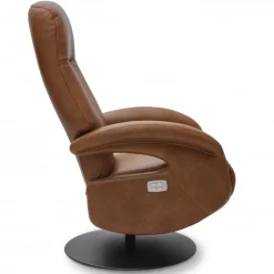Bull lænestol med 2 motor og indbygget skammel - Cognac læder