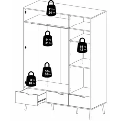 Charlie klædeskab 147 cm 3 låger + 3 skuffer - Hvid/Eg