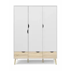 Charlie klædeskab 147 cm 3 låger + 3 skuffer - Hvid/Eg