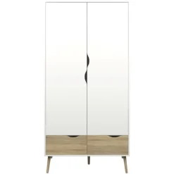 Charlie klædeskab 98 cm 2 låger + 2 skuffer - Hvid/Eg