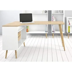 Charlie skrivebord m. 2 skuffer - Hvid/Eg