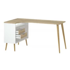 Charlie skrivebord m. 2 skuffer - Hvid/Eg