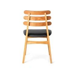 Charlotte spisebordsstol - Naturolieret egetræ - sort læder