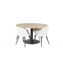 Cirebon Rund Spisebordssæt - Beige, Sort og Natur