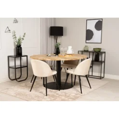 Cirebon Rund Spisebordssæt - Beige, Sort og Natur