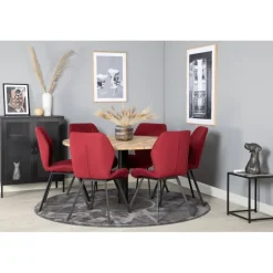 Cirebon Rundt Spisebordssæt - Sort og Natur og Rød