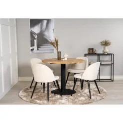 Cirebon Rundt Spisebordssæt - Beige, Sort og Natur