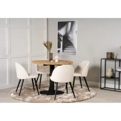 Cirebon Rundt Spisebordssæt - Beige, Sort og Natur