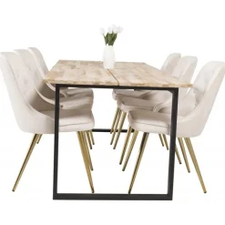 Cirebon t Spisebordssæt - Beige, Sort, Messing og Natur