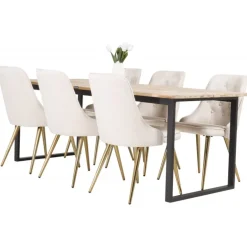 Cirebon t Spisebordssæt - Beige, Sort, Messing og Natur