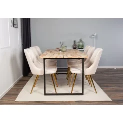 Cirebon t Spisebordssæt - Beige, Sort, Messing og Natur