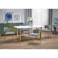 CLEMENTE Bord, - Top - Hvid Marmor, Ben - Guld