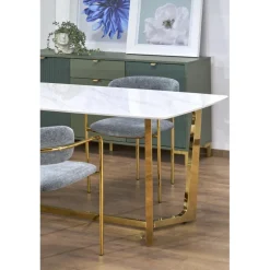 CLEMENTE Bord, - Top - Hvid Marmor, Ben - Guld