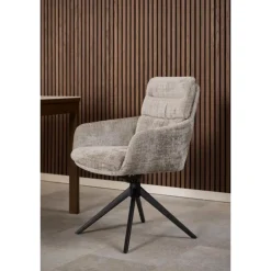 Comfort spisebordsstol med armlæn – drejefunktion med retur og vippefunktion – Juto stof grå