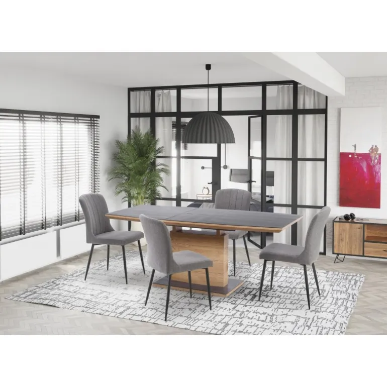 CONCORD Spisebord med udtræk, - top - MørkeGrå, ben - gylden eg